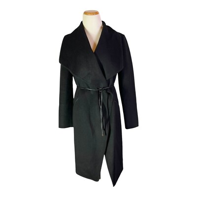 Tom Tailor Contemporary Size 34 Black Wool Blend Coat Tie Waist