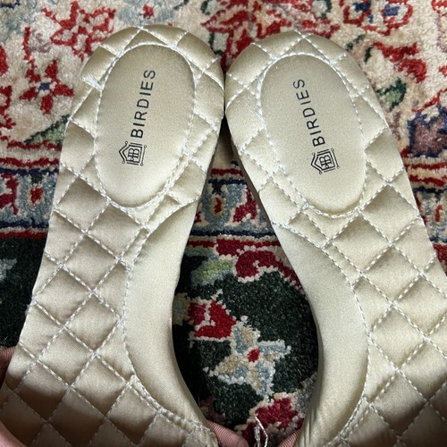 Birdies Sparrow Pink Fringe Quilted Insole Satin Slipper 6 - Picture 5 of 7