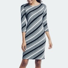 Ann Taylor Diagonal Stripe Sweater Mini Dress Navy Blue XL