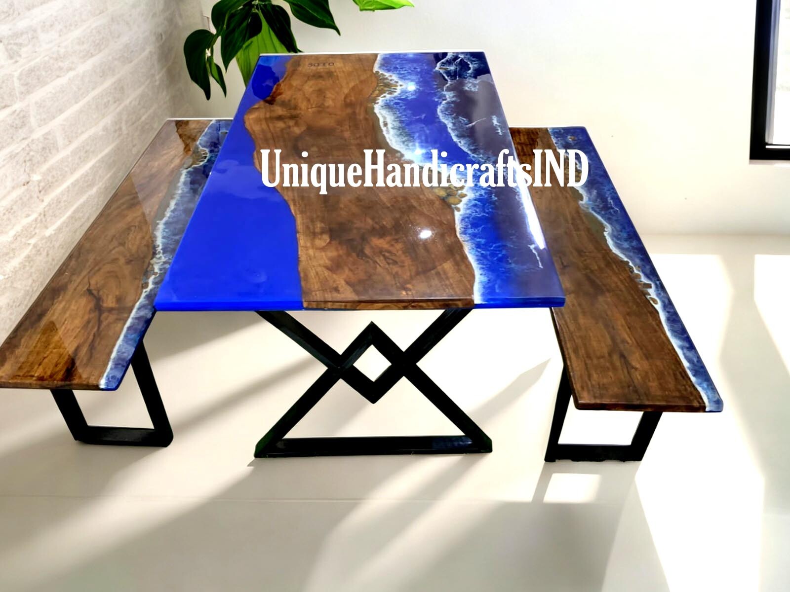 Customized Live Edge Epoxy Resin Table, Personalized Blue Ocean Resin Table Tops