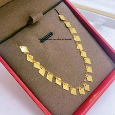 New Real 18K Yellow Gold Rhombus Tassels Charm O Chain Women Necklace Au750