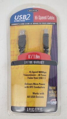 Belkin USB2 2.0 High Speed Cable 6'/ 1.8m USB A Plug to B Plug