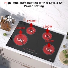 30 inch Electric Cooktop,4 Burner,Built-in,Ceramic Glass Stove Top,Touch Control