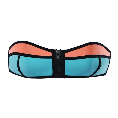 Women's Neoprene Bikini Set Two Pieces Patchwork Color Bandeau Swimsuit - Picture 17 of 31