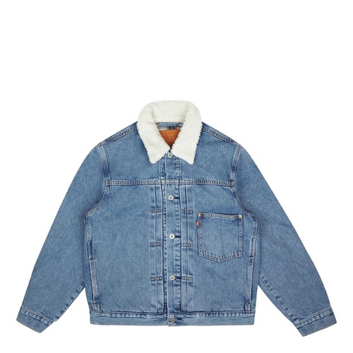Levis Premium Type I Lined Trucker Jacket M Wake Up Medium Wash Big "E" $148 - Picture 10 of 13