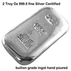 2 Troy Oz 999.5 Fine Silver Certified Bullion Grade Ingot Bar Hand Poured