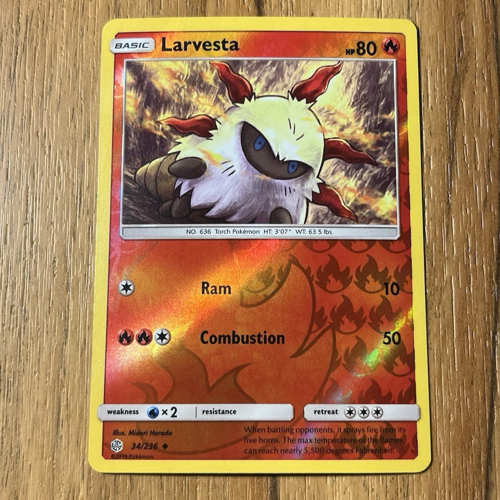 Larvesta 34/236 Cosmic Eclipse Reverse Holo Pokemon Card NM
