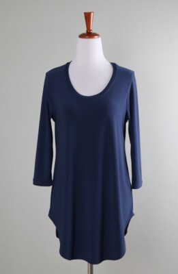 #ad #ad SYMPLI $123 Solid Navy Slinky Stretch Asymmetric Scoop Neck Tunic Top Size 6 $27.99