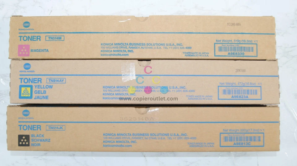 3 tóneres OEM Konica Minolta BH C458, C558, C658 TN514M, TN514AY, TN514JK Foto 2 de 4