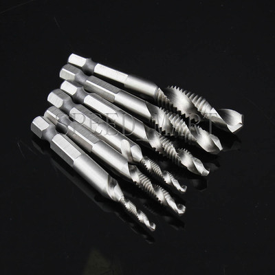 6pcs HSS 1/4'' Hex Shank Drill Bit & Screw Tap Machine Right Hand Tool 1/8-3/8