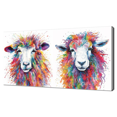 Zwei bunte Schafe Tiere Aquarell Gemälde Stil Leinwandbild Wandbild