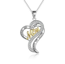 925 Silver Always My Mother Forever My Friend Love Heart CZ Pendant Necklace B4