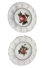 Embassy Quality Products Textured Majolica Cherries and Apple Deviled Egg Plates