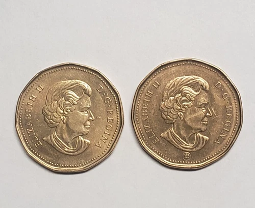 2 Type Of 2006 Canadian $1 Loonie With And Without LOGO Circulated
