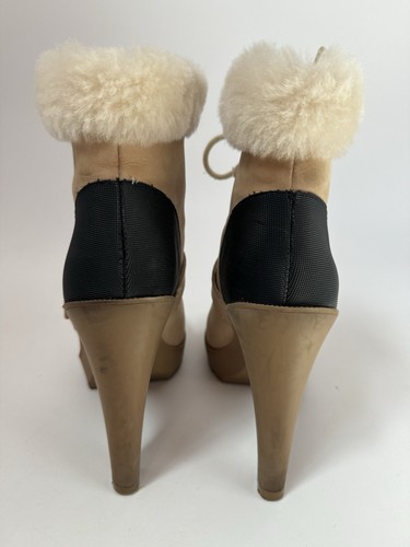 Stivaletti donna Ralph Lauren stivaletti tacco tg 7 beige foderati in pelliccia di agnello stringati - Foto 8 di 13