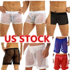 US Men's See Through Mesh Sheer Boxer Briefs Loose Underwear Bottoms Nightwewar