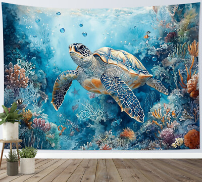 Sea Animals Coral Sea Turtle Blue Ocean Tapestry for Bedroom Living Room Dorm