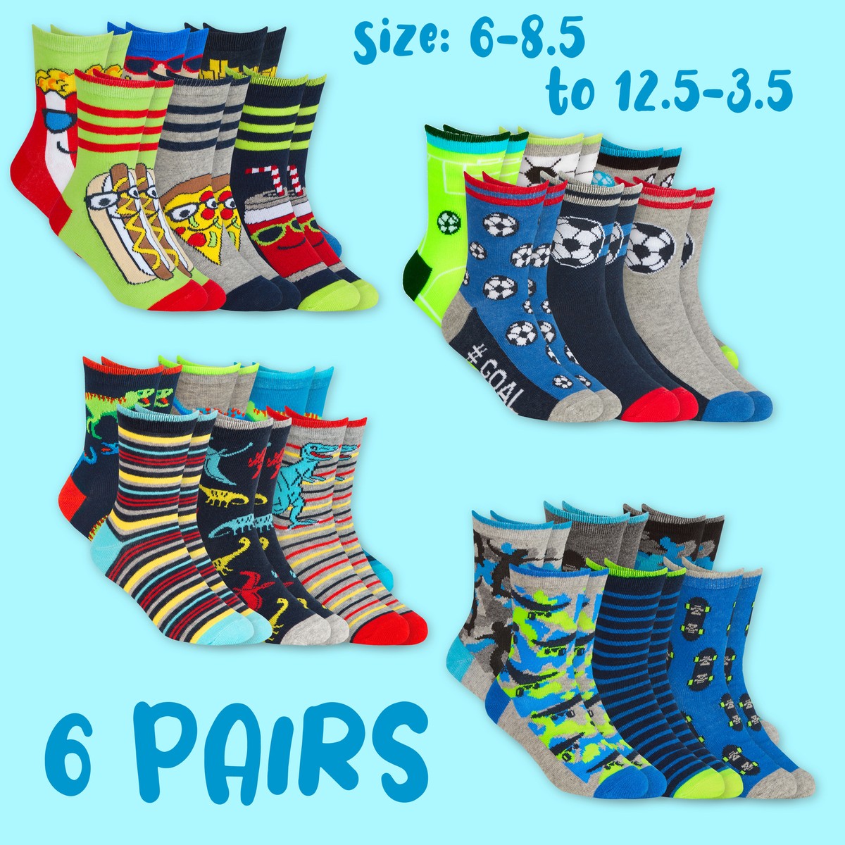 Calzini Bambini Cotone 6 Paia - Motivi Animali Divertenti, Morbidi, Traspiranti, Taglie 3-13 Anni - Foto 13