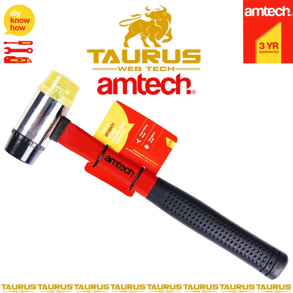 40 mm AMTECH Doble Cara Martillazo Cabezal FIBRA DE VIDRIO Empuñadura MAZO DE GOMA Herramientas Reino Unido Foto 2 de 2