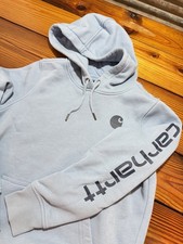 Carhartt Hoodie Womens S 4-6 Light Blue Relaxed Fit Spellout Logo Sweatshirt
