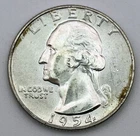 1954 Washington Quarter 90% Silver AU Almost Uncirculated