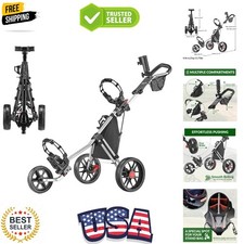 Golf Push Cart - Lightweight Aluminum 3-Wheel Foldable Golf Bag Cart with Qua...