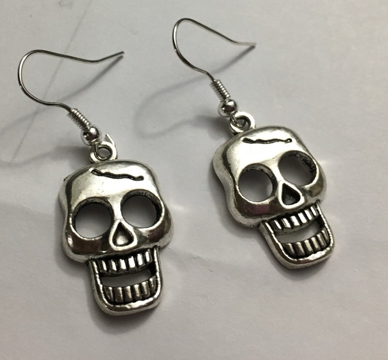 Skeleton Charm Earrings 3D Skulls Steampunk Gothic Halloween Skelly Bones Silver
