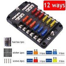 12 Way Blade Fuse Box Block & Auto Marine FuseBox Holder 12V 32V Bus Bar Car Kit