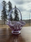 Fenton Lavender Opalescent Glass Basket Lambs Tongue Pattern 6” Tall