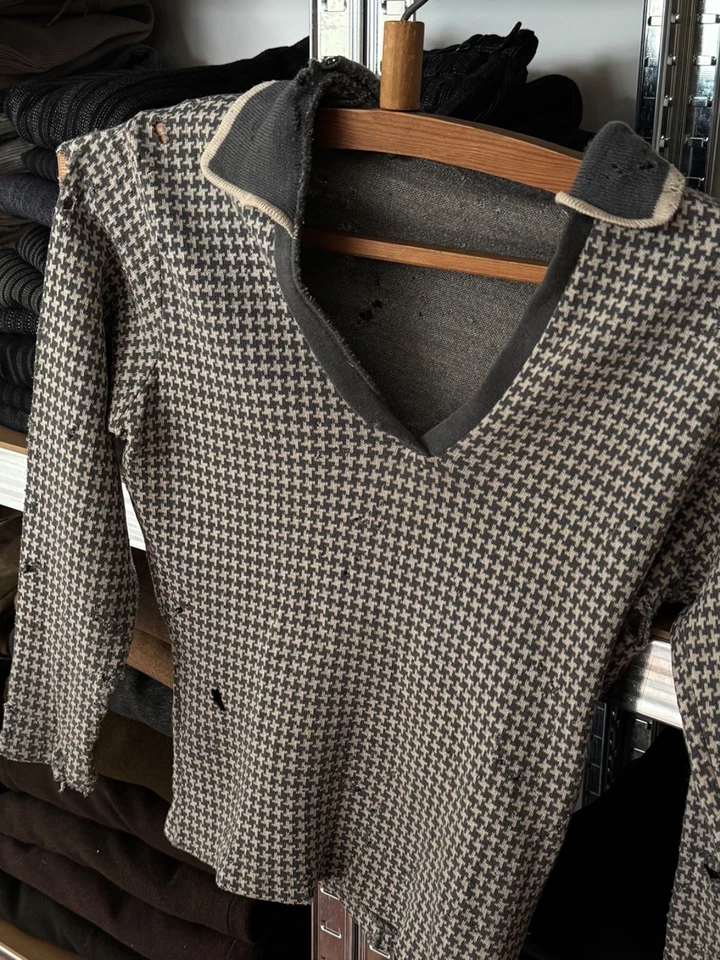 Suéter de Lana Envejecida Antiguo Alemán 'Pied-De-Poule' De Colección Años 30 Foto 2 de 4
