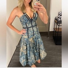 Ulla Johnson Blue Kaia Bubble Hem Corset Midi Dress Size 6