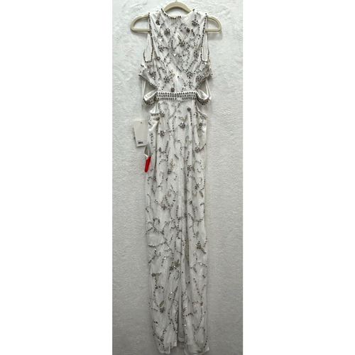 Mac Duggal 10873 White Beaded Sleeveless High Neck Cut Out Gown Size 4 AS IS - Picture 4 of 23
