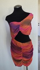 BNWT PRETTY LITTLE THING PINK ABSTRACT PRINT RIBBED CUT OUT BODYCON SIZES 8-12