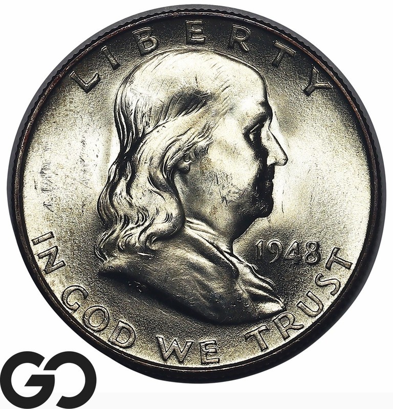 1948-D Franklin Half Dollar, Satin Luster Choice BU++, Better Denver Date