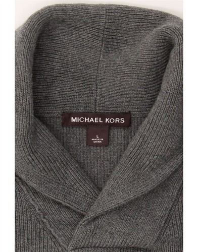 MICHAEL KORS Mens Shawl Neck Jumper Sweater Large Grey Cotton AP09 - Picture 3 of 3