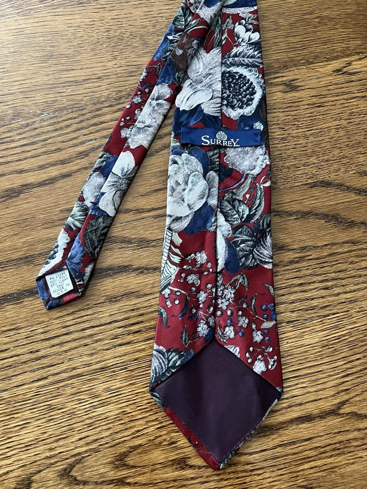 Vintage Surrey Flower Floral Leaf Geo Polyester Tie Retro 60s 70s Made in USA - Image 4 of 4