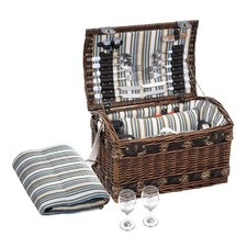 Outdoor Wicker 4 Person Picnic Basket with Insulated Gift Blanket, Br...