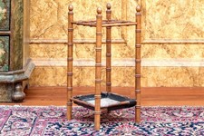 Antique Carved Mahogany Faux Bamboo Umbrella Stand