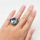 Pristine Sea Blue Aquamarine 22.50Ct 925 Sterling Silver Handmade Rings Size 6.5