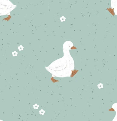 FOREVER CRAFTING UK White Waddling Ducks 100% Cotton Fabric Sewing Patchwork Metres/Fat/Long/Quarter