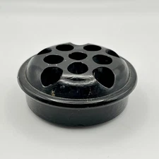 Vintage Black Glazed Ceramic FLOWER FROG - 11-Hole Dome Shape - Floral Arranger