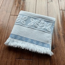 Vintage Cannon Rose Bath Towel Light Blue Fringed ~ Made in USA ~21x43.5