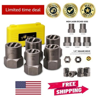 Superior 5-Piece Bolt Remover Set - Durable 1/2  Drive Extractor for Tough Tasks