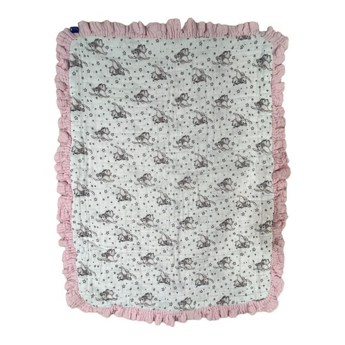 Pink Dumbo Muslin Baby Security Blanket Lovey Ruffle Edge Quilt Layered - 第 1/4 張圖片