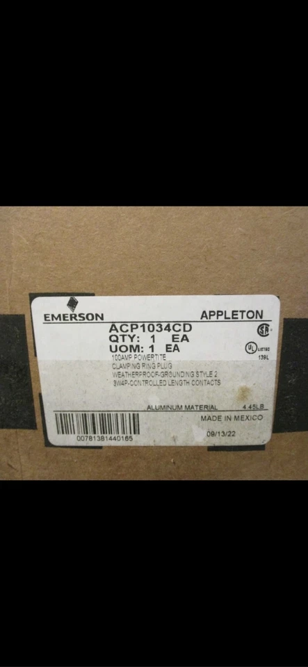 APPLETON 100 AMP 3W 4P PLUG ACP1034CD  NEW IN BOX MATES WITH ADR1034  - Image 2 of 3