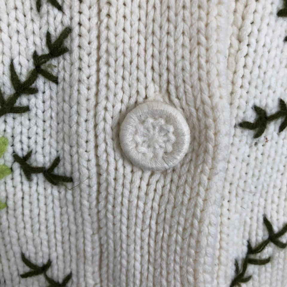 Cárdigan tejido floral bordado a mano vintage para mujer talla L marfil cottagecore Foto 4 de 4