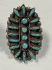 Size 5.75 Old Vintage 1970’s TURQUOISE CLUSTER PETIT POINT Silver RING 8.84 Gram