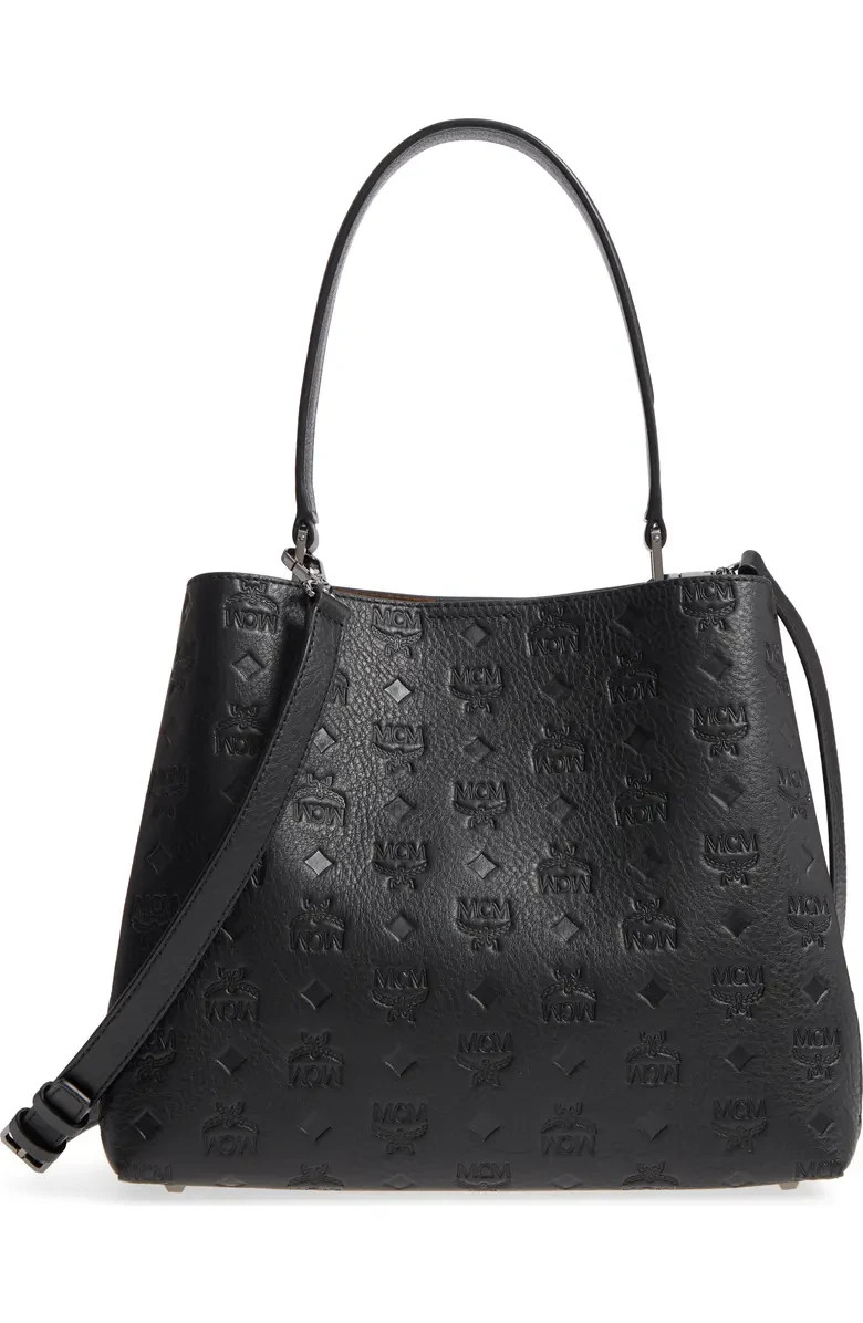 AUTH MCM Sara Leather Convertible Hobo Bag