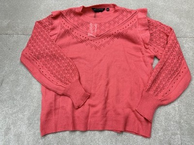 dorothy perkins Pointelle Rüschen Strickpullover KORALLE L