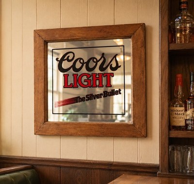 Vintage Coors Light Beer The Silver Bullet Framed Advertising Bar Mirror 14x14